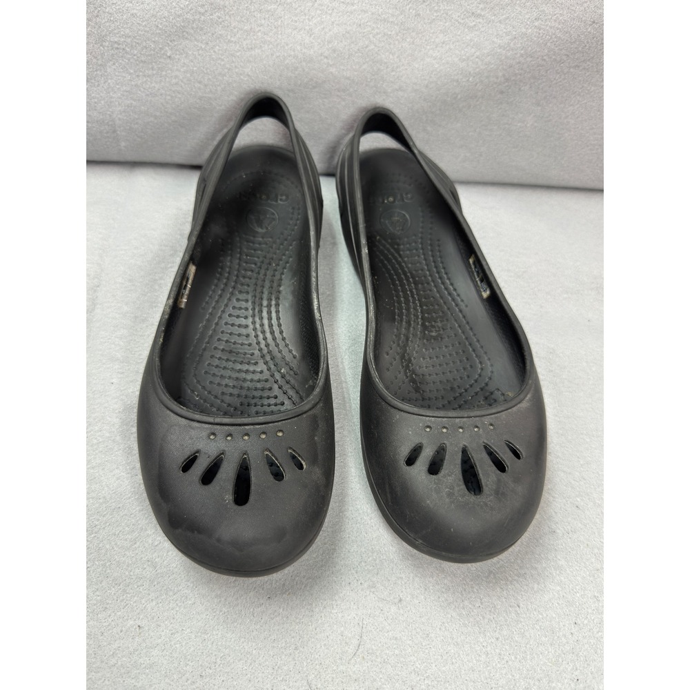 Crocs Olivia Black Slingback Ballet Flats Women Size 8 Laser Cut Petal Slip On